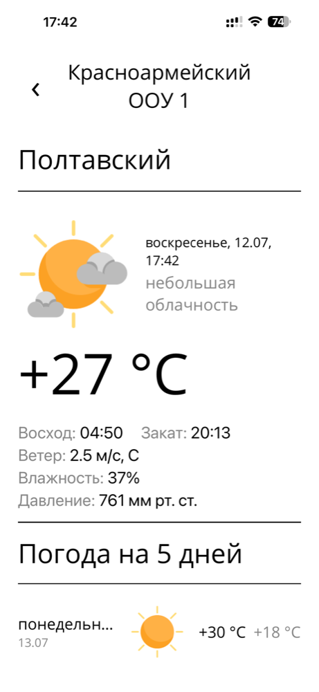 Погода для сохранённой точки